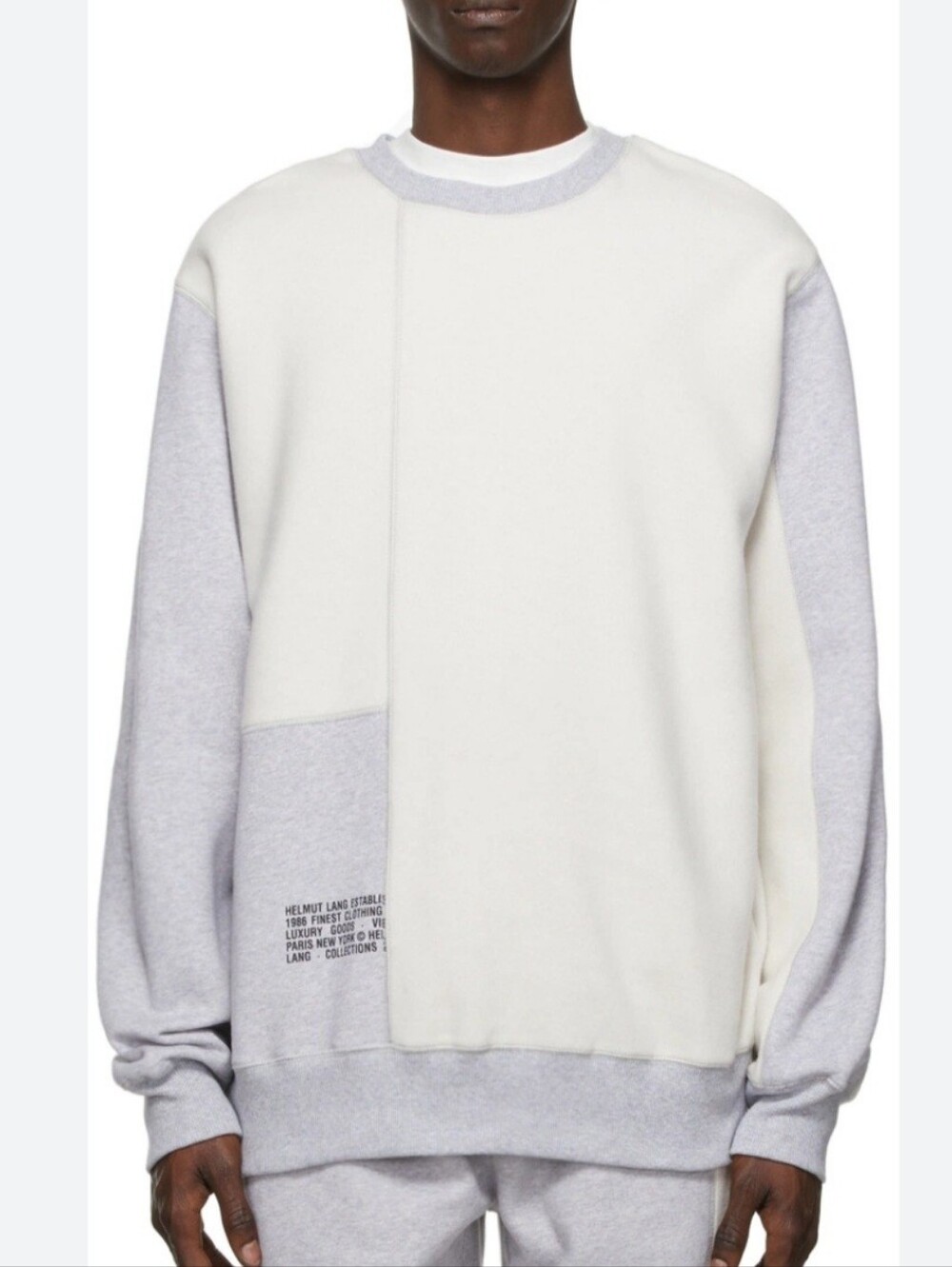 Helmut Lang Gray Off-White Colorblock Men's Crewneck Sweatshirt Size L